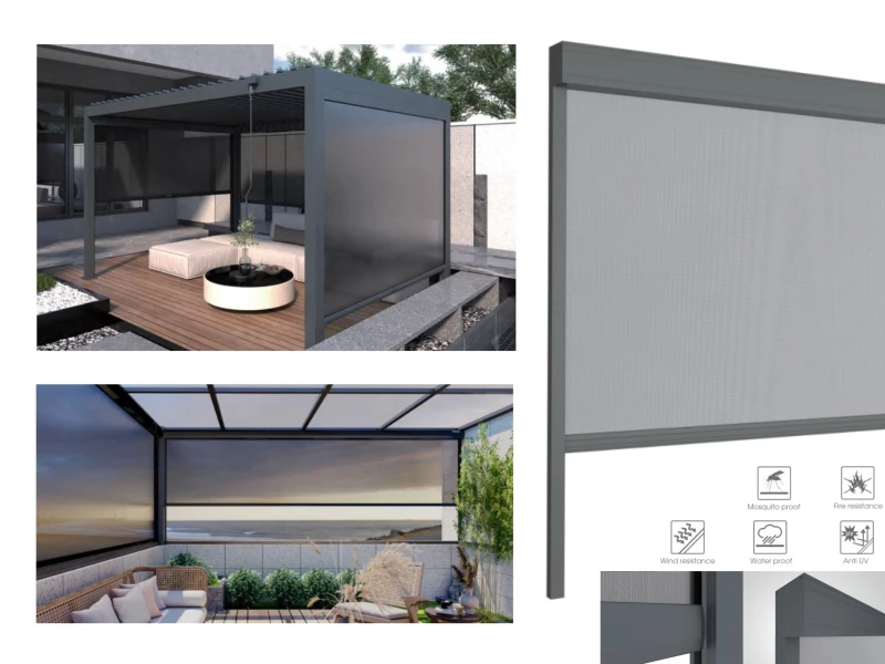 Zip blind screen option for ST-100-A-KD steel pergola shade privacy and wind reduction