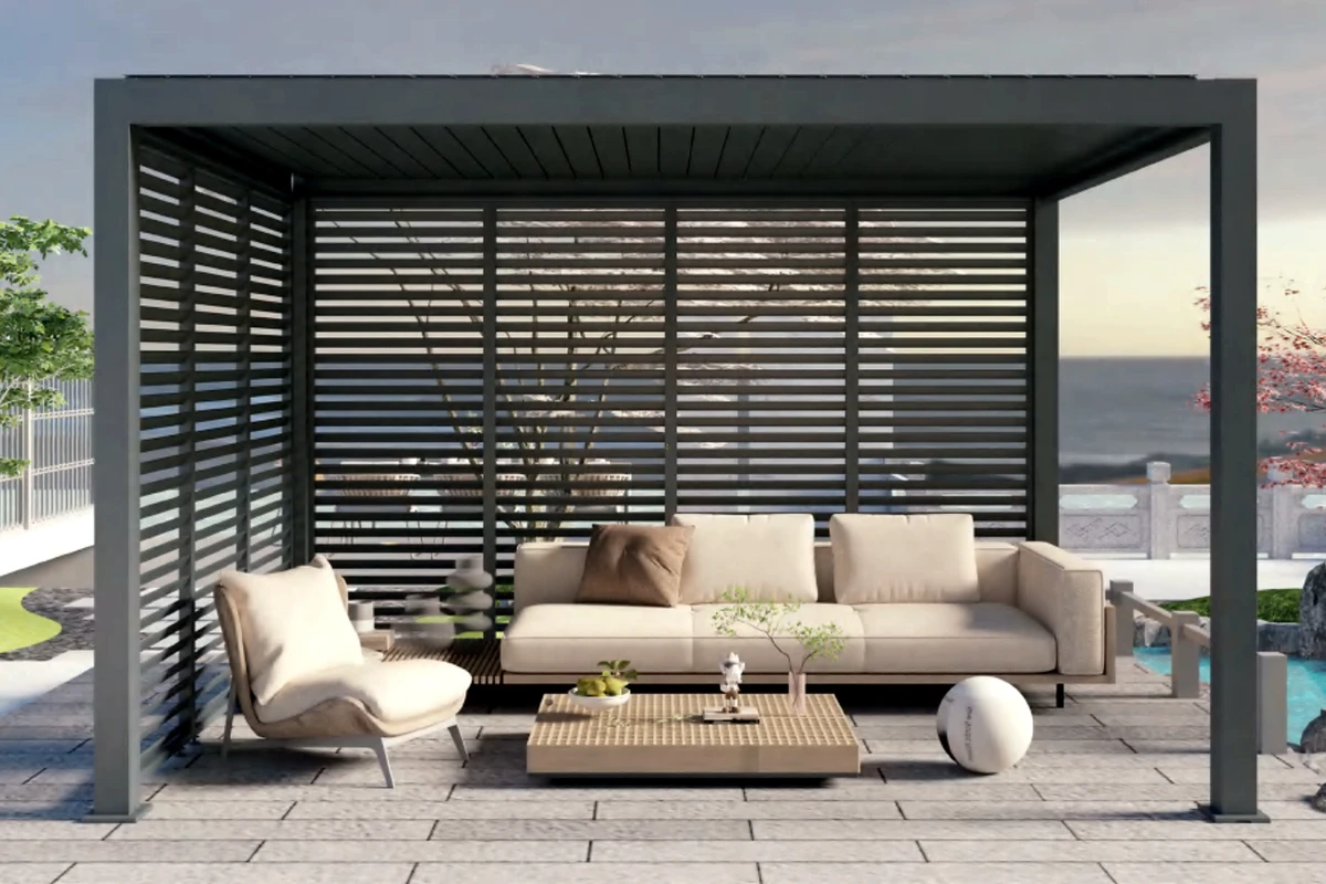Fixed slat panel with blades set at one permanent angle