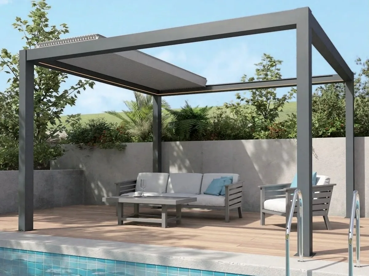 AL-120-C-KD foldable motorized aluminum pergola with open sky roof