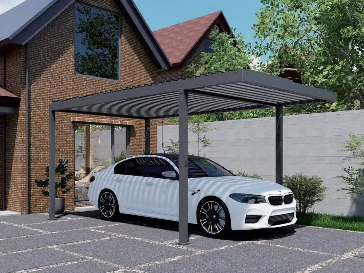 ST-100-E-KD parking canopy steel pergola for driveway shade and vehicle protection