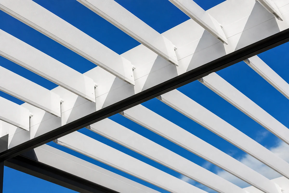 Steel pergola frames stacked for export