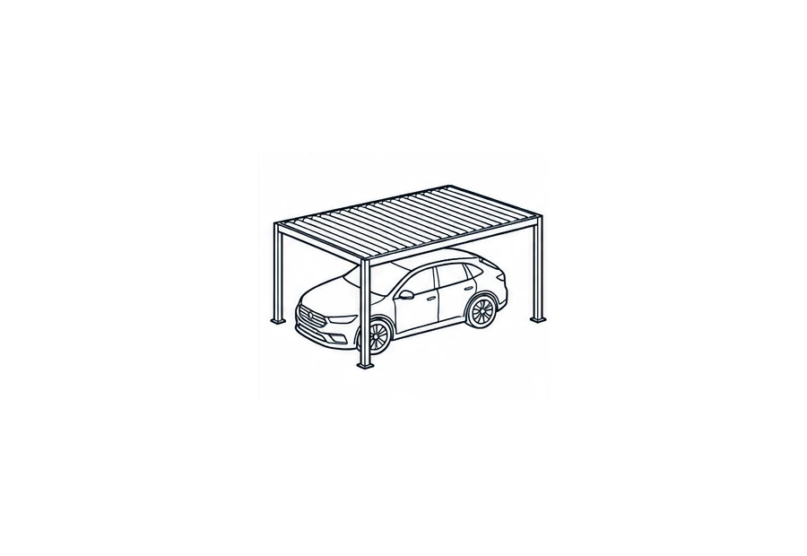 Aluminum carport pergola sheltering a parked car with a solid weatherproof roof