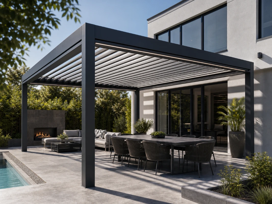 ALUX louvered pergola manufacturer with adjustable roof system