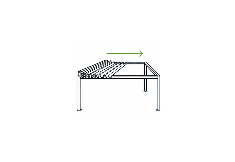 Retractable fabric canopy gathered part way along its track