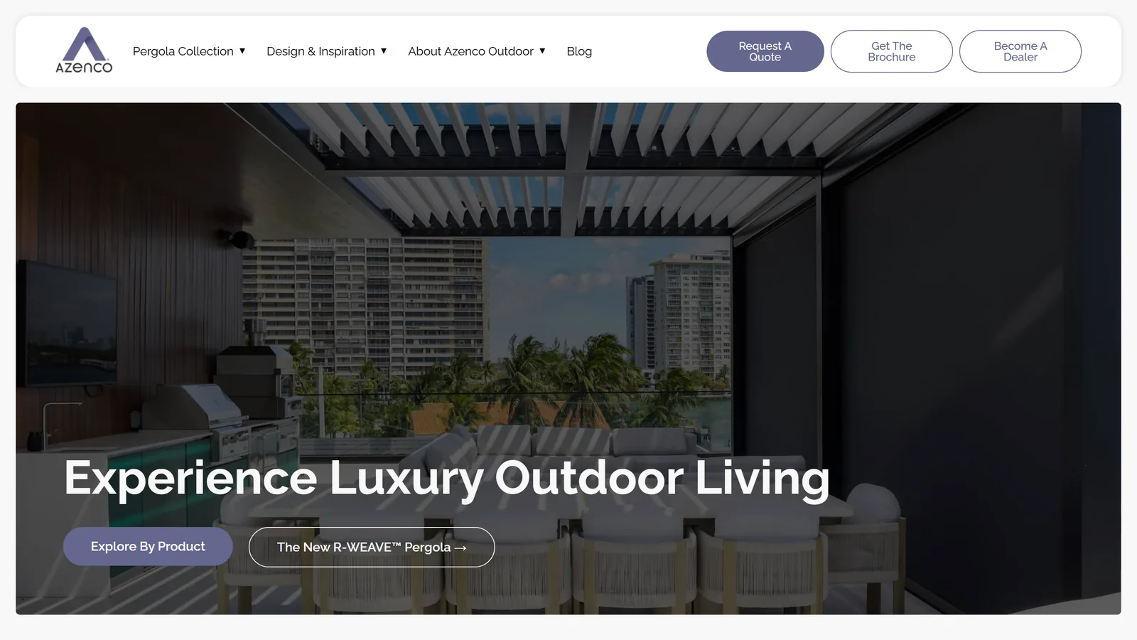 Azenco louvered pergola manufacturer homepage