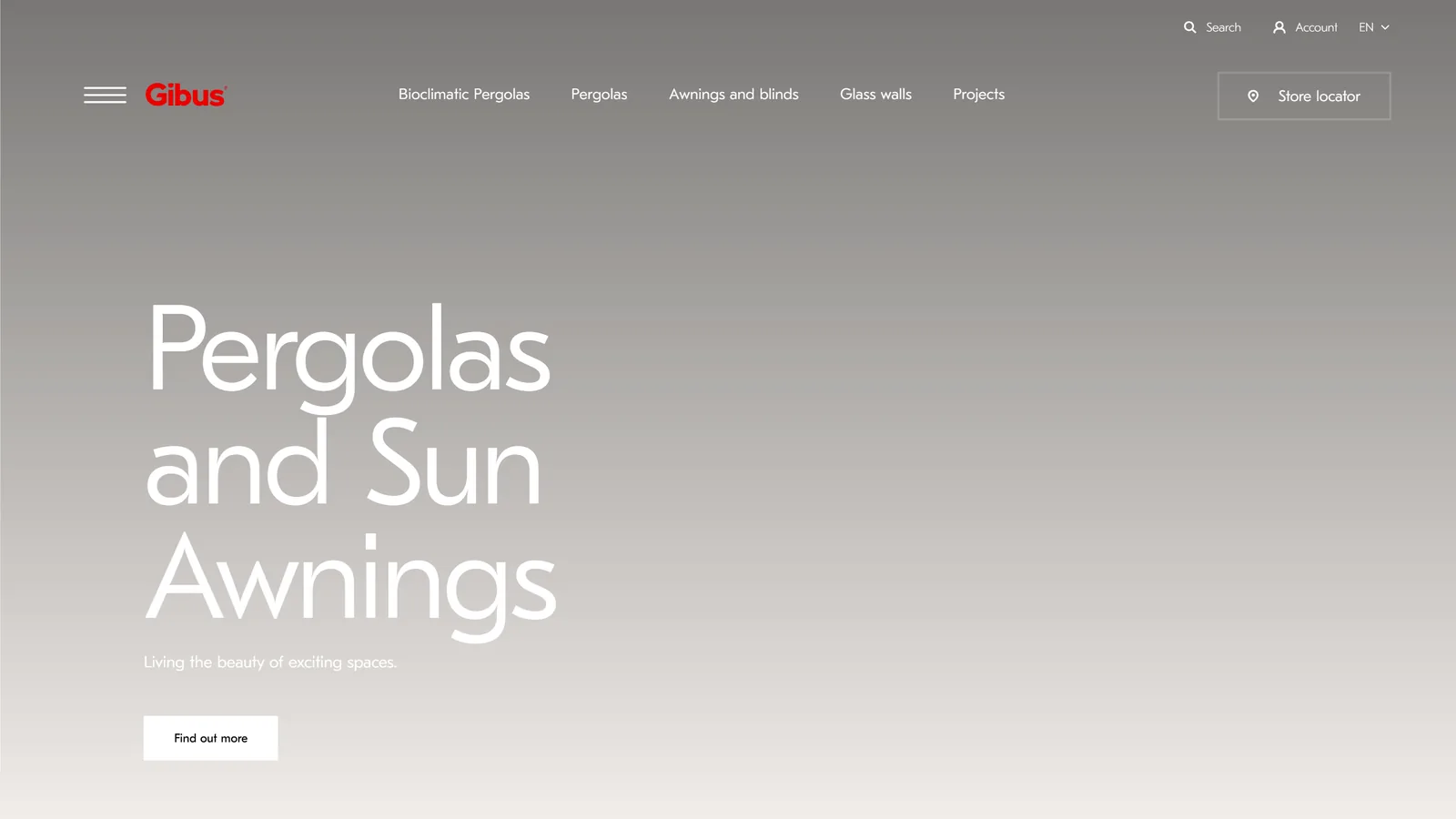 Gibus louvered pergola manufacturer homepage