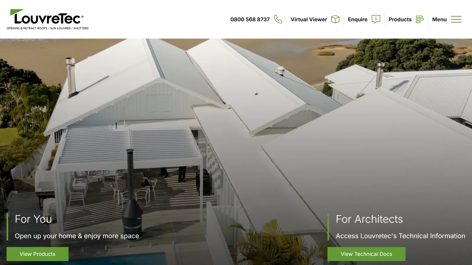 Louvretec louvered roof manufacturer homepage