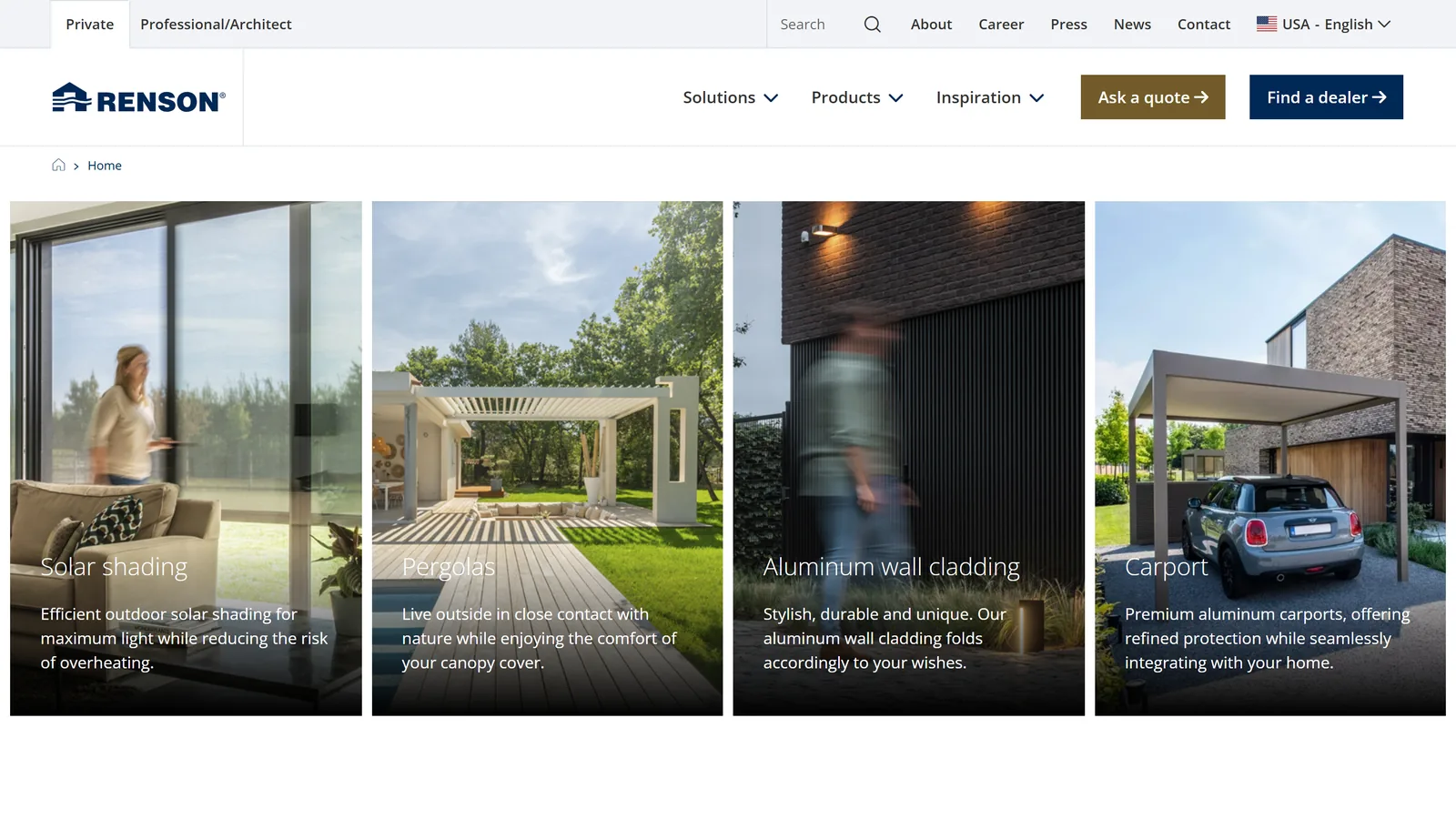 Renson louvered pergola manufacturer homepage